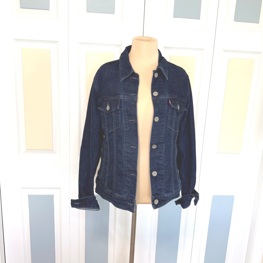Levis Womens Trucker Jacket Dark Indigo Denim Button Up 72273-0001 Size L - Picture 10 of 11